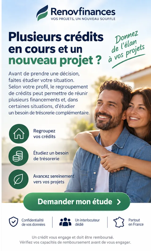Couple souriant, projet de financement avec Renov'Finances